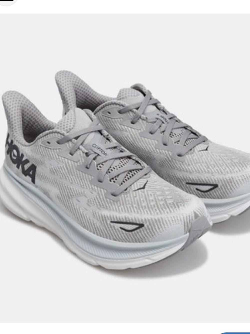 Hoka One One Clifton 9 Men's Running Shoes — Light Gray & White Size 13